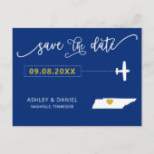 Navy Tennessee Wedding Save the Date Map Postcard Postkarte (Vorderseite)