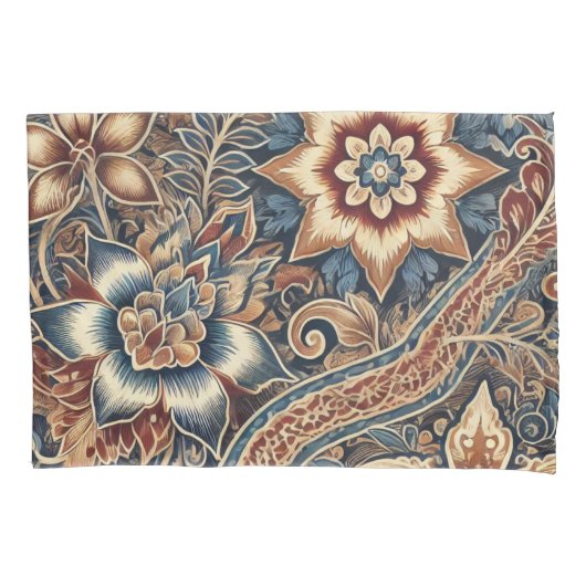 Navy Terracotta Boho Batik Floral Watercolor Kissenbezug (Vorderseite)