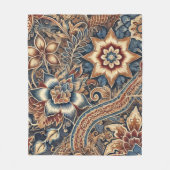 Navy Terracotta Boho IndoneBatik Floral Wasserfarb Fleecedecke (Vorderseite)