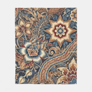 Navy Terracotta Boho IndoneBatik Floral Wasserfarb Fleecedecke