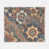 Navy Terracotta Boho IndoneBatik Floral Wasserfarb Fleecedecke (Vorderseite (Horizontal))