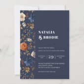 Navy Terracotta Boho Wedding Einladung (Vorderseite)