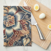 Navy Terracotta Indonesia Batik Floral Boho Rustik Geschirrtuch (Viertel Falte)