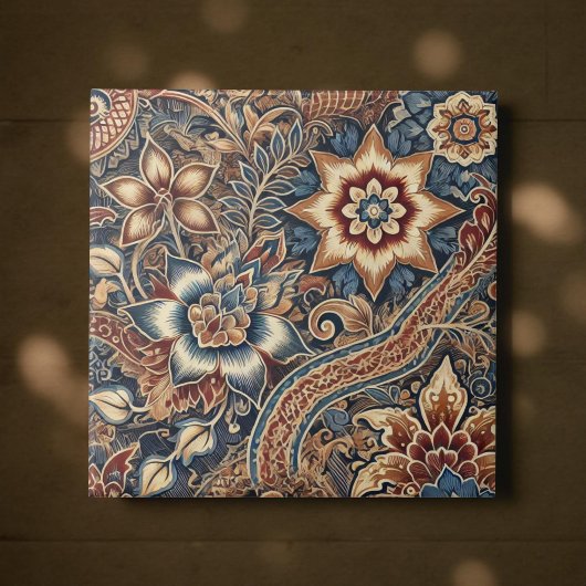 Navy Terrakotta Batik Boho Aquarell Blumenmuster Fliese