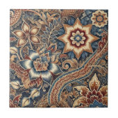Navy Terrakotta Batik Boho Aquarell Blumenmuster Fliese (Vorderseite)