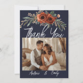 Navy Terrakotta Blumen Boho Hochzeit Danke (Vorderseite)