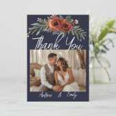 Navy Terrakotta Blumen Boho Hochzeit Danke (Stehend Vorderseite)