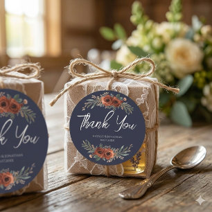 Navy Terrakotta Blumen Boho Hochzeit Runder Aufkleber