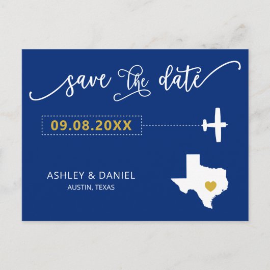 Navy Texas Hochzeit Speichern Sie die Datumskarte  Postkarte (Vorderseite)