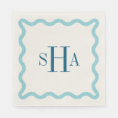 Navy Three Letter Monogram with Aqua Wavy Square Serviette (Vorderseite)