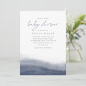 Navy Tides Coastal Watercolor Babydusche Einladung (Stehend Vorderseite)