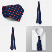 Navy Tie with Carrot-Orange Star Pattern Krawatte