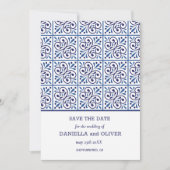 Navy Tile Mediterrane Hochzeit speichern das Datum Einladung (Vorderseite)