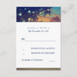 Navy Tree Lights Hochzeit RSVP Cards Karte