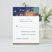 Navy Tree Lights Hochzeit RSVP Cards Karte (Stehend Vorderseite)