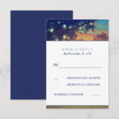 Navy Tree Lights Hochzeit RSVP Cards Karte (Vorne/Hinten)