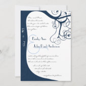 Navy Tree Wirbel Hochzeitsfeier Einladung (Vorderseite)