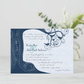 Navy Tree Wirbel Hochzeitsfeier Einladung (Stehend Vorderseite)