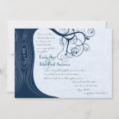 Navy Tree Wirbel Hochzeitsfeier Einladung (Vorderseite)