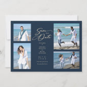 Navy Trendy Collage Wedding Save Date 4 Photos (Vorderseite)