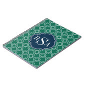 Navy Triple Monogram Emerald Quatrefoil Muster Notizblock (Linke Seite)