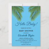 Navy Tropical Palm Blätter Beach Baby Dusche Einladung (Vorderseite)