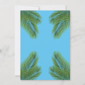 Navy Tropical Palm Blue Beach Hochzeit in Urlaubso Einladung (Rückseite)