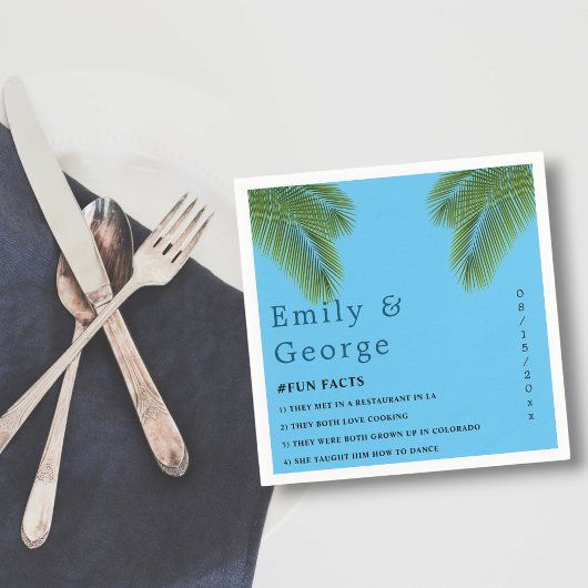 Navy Tropical Palm Blue Beach Hochzeit in Urlaubso Serviette