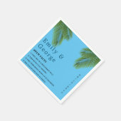 Navy Tropical Palm Blue Beach Hochzeit in Urlaubso Serviette (Ecke)