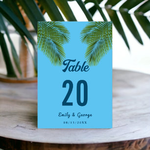 Navy Tropical Palm Blue Beach Hochzeit in Urlaubso Tischnummer