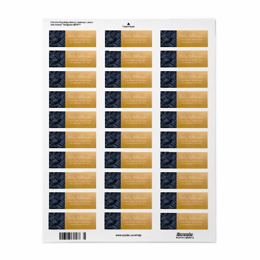 Navy tropical palm leaf modern script gold address (Vorne)