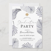 Navy Tropical Palm Tree Blätter Abschluss Einladung (Vorderseite)