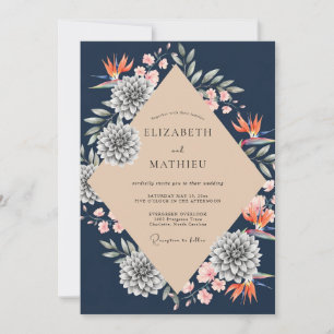 Navy-Tropische Protea-Eukalyptus-Hochzeit Einladung
