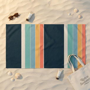Navy, Türkis & Gold Retro-Streifen, 70er Jahre mod Strandtuch