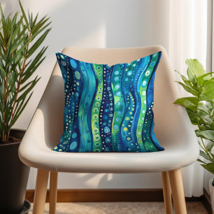 Navy Türkis Limette Bohemian Wellenstreifen Kissen