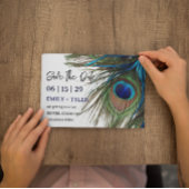 Navy Türkise Peacock Feather Boho Save the Date Ankündigungspostkarte