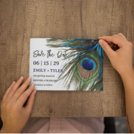 Navy Türkise Peacock Feather Boho Save the Date Ankündigungspostkarte