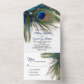 Navy Türkise Peacock Feather Boho Wedding All In One Einladung (Innen Boden)