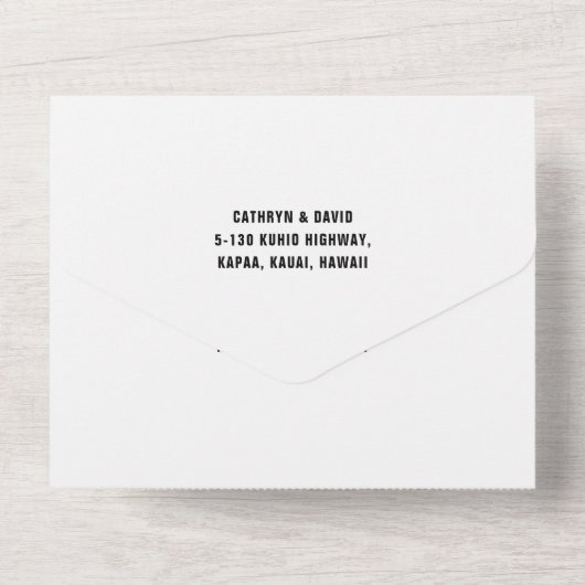 Navy Türkise Peacock Feather Boho Wedding All In One Einladung (Rückseite)