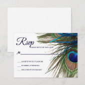 Navy Türkise Peacock Feather Boho Wedding RSVP Karte (Vorne/Hinten)