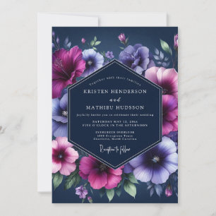 Navy Twilight-Blumenhochzeit Einladung