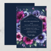 Navy Twilight-Blumenhochzeit Einladung (Vorne/Hinten)