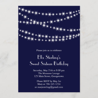 Navy Twinkle Lights Geburtstagseinladung Einladung