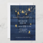 Navy Twinkle Little Star Gold Boy Baby Dusche Einladung (Vorderseite)