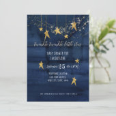 Navy Twinkle Little Star Gold Boy Baby Dusche Einladung (Stehend Vorderseite)