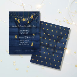 Navy Twinkle Little Star Gold Boy Baby Dusche Einladung