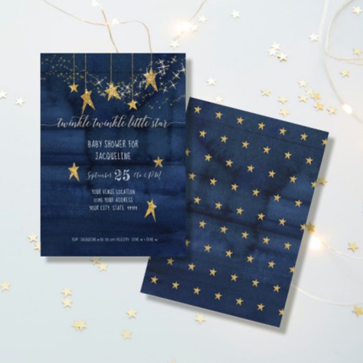 Navy Twinkle Little Star Gold Boy Baby Dusche Einladung
