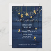 Navy Twinkle Little Star Gold Boy Baby Dusche Einladung (Vorderseite)