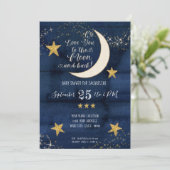 Navy Twinkle Little Star Moon Liebe Kinderdusche Einladung (Stehend Vorderseite)