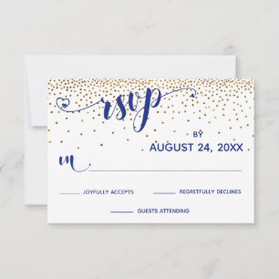 Navy UAWG Calligraphy with Hearts, Gold Confetti, RSVP Karte